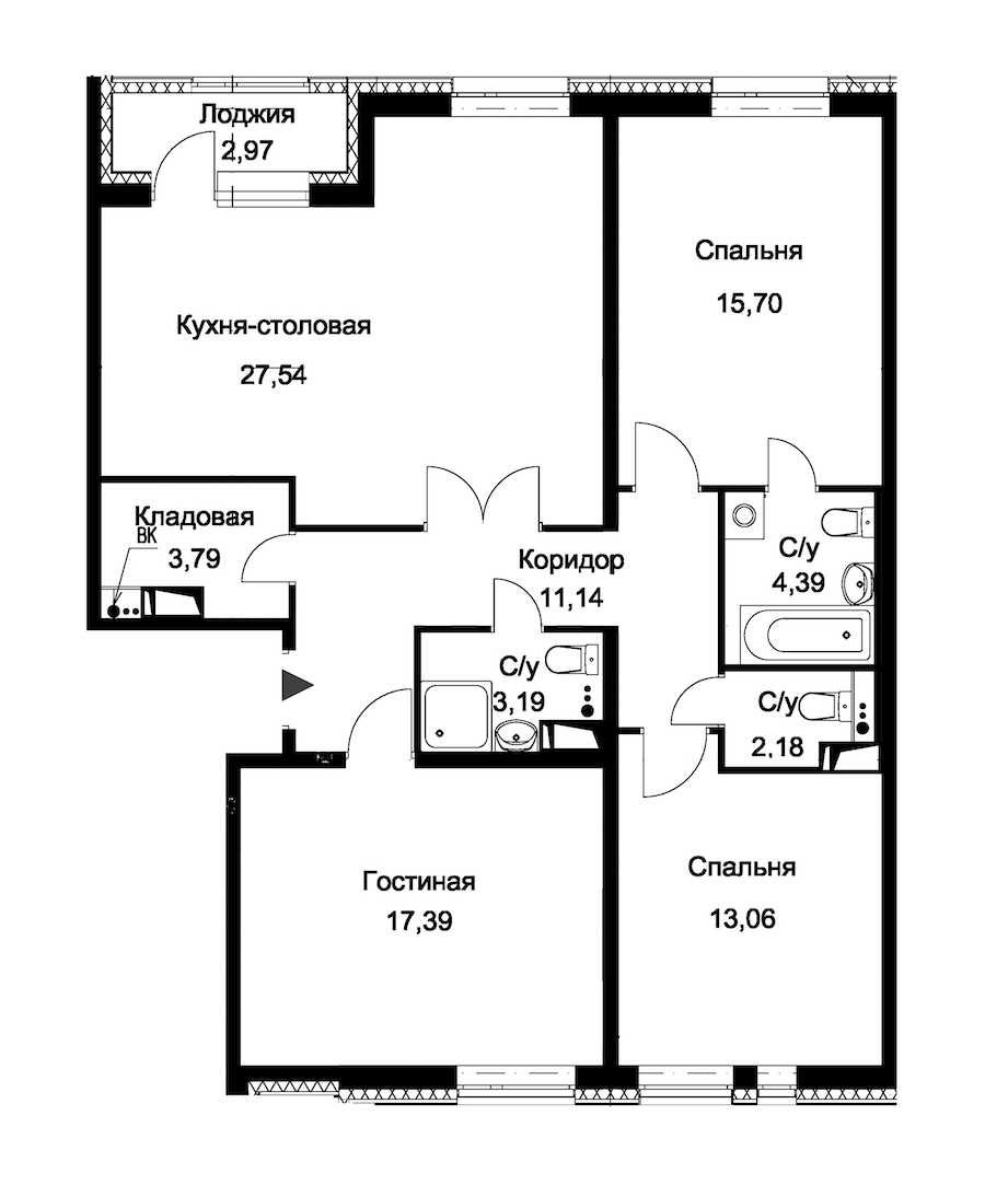 Трехкомнатная квартира в : площадь 99.87 м2 , этаж: 11 – купить в Санкт-Петербурге