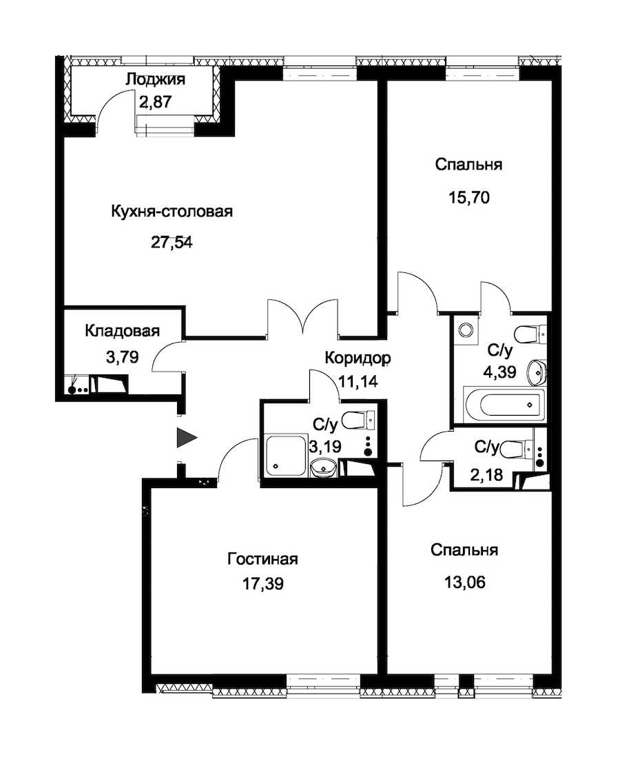 Трехкомнатная квартира в : площадь 99.82 м2 , этаж: 8 – купить в Санкт-Петербурге