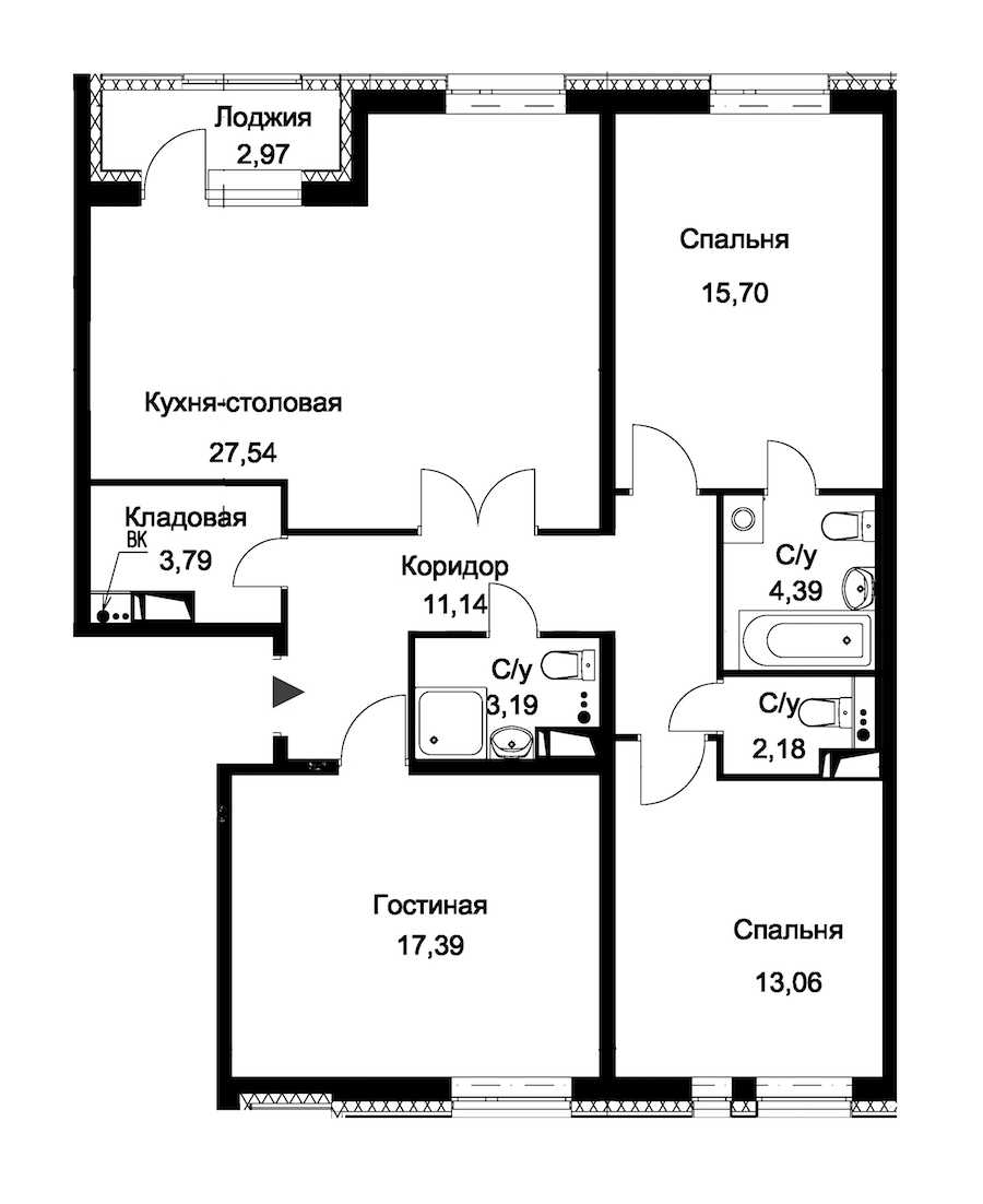 Трехкомнатная квартира в : площадь 99.87 м2 , этаж: 9 – купить в Санкт-Петербурге
