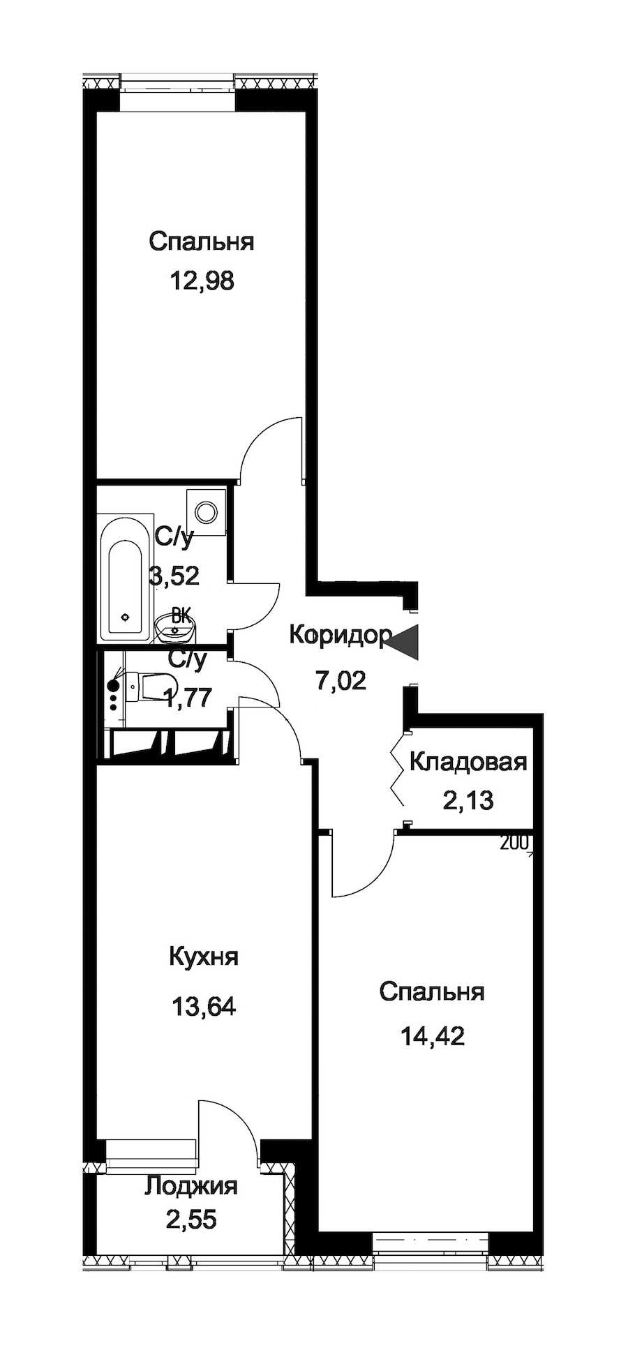 Двухкомнатная квартира в : площадь 56.76 м2 , этаж: 1 – купить в Санкт-Петербурге