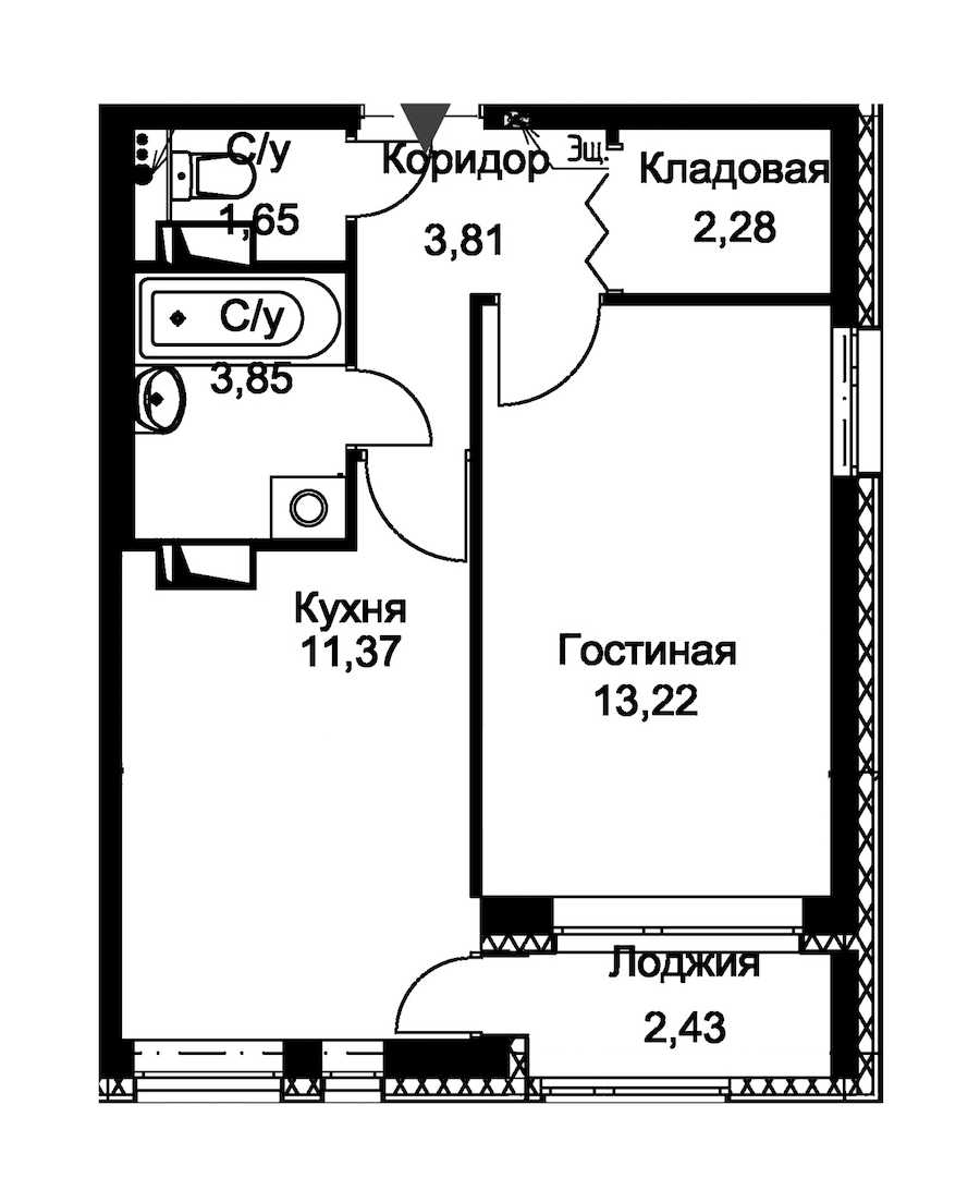 Однокомнатная квартира в : площадь 37.4 м2 , этаж: 12 – купить в Санкт-Петербурге