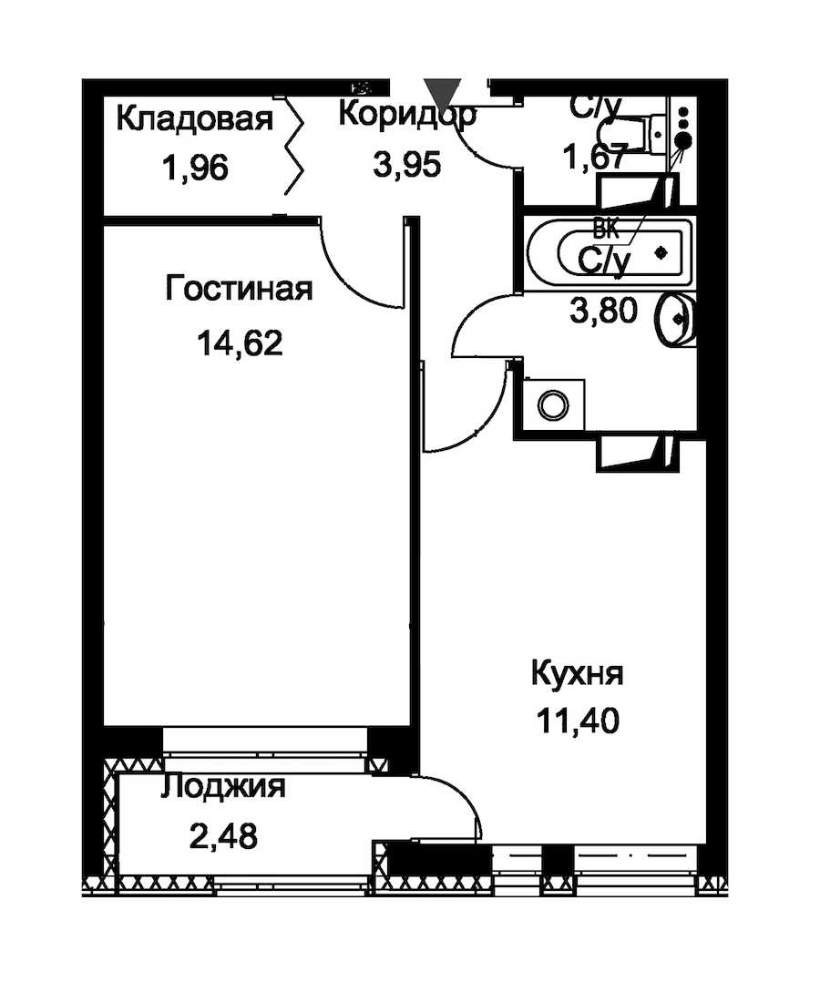 Однокомнатная квартира в : площадь 38.64 м2 , этаж: 13 – купить в Санкт-Петербурге