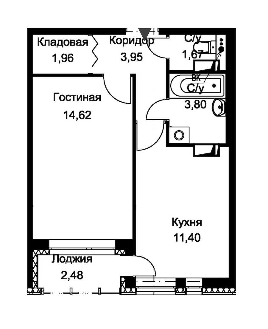 Однокомнатная квартира в : площадь 38.64 м2 , этаж: 3 – купить в Санкт-Петербурге