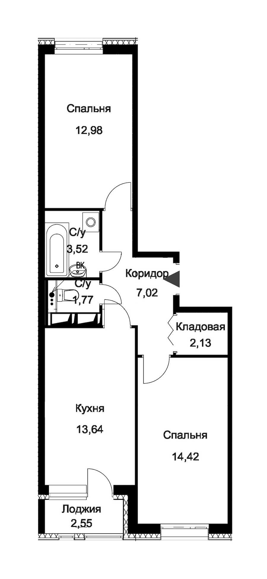 Двухкомнатная квартира в : площадь 56.76 м2 , этаж: 2 – купить в Санкт-Петербурге