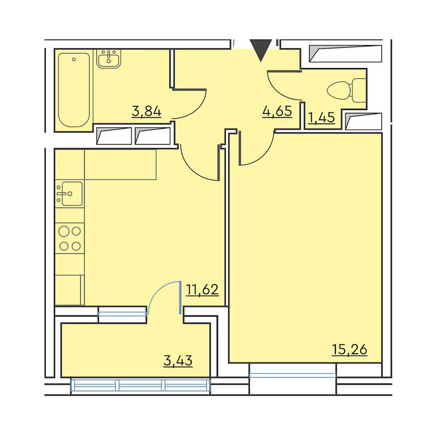 Однокомнатная квартира в : площадь 38.54 м2 , этаж: 2 – купить в Санкт-Петербурге
