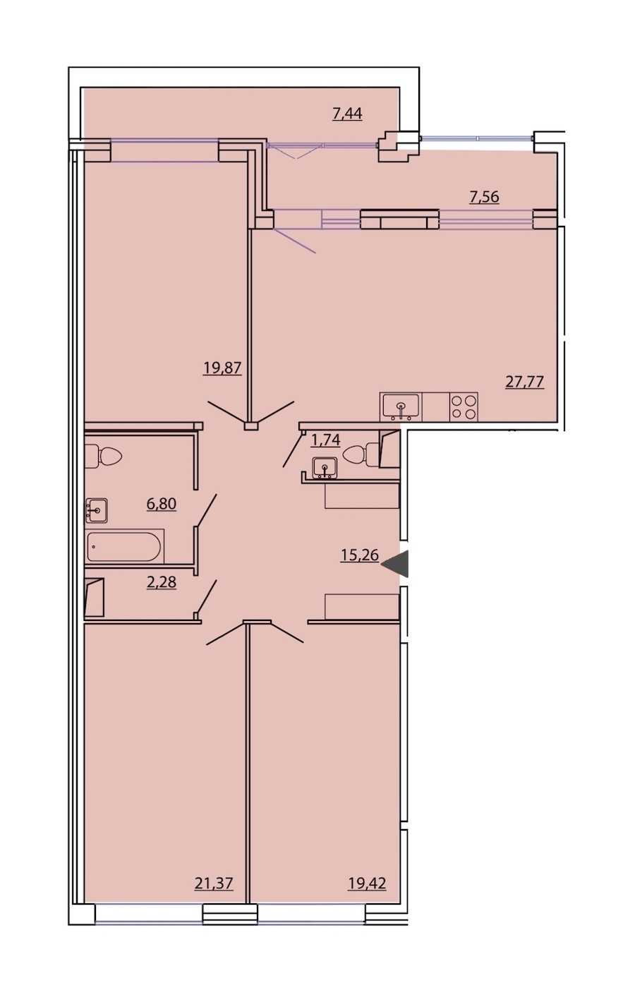 Трехкомнатная квартира в : площадь 120.52 м2 , этаж: 7 – купить в Санкт-Петербурге