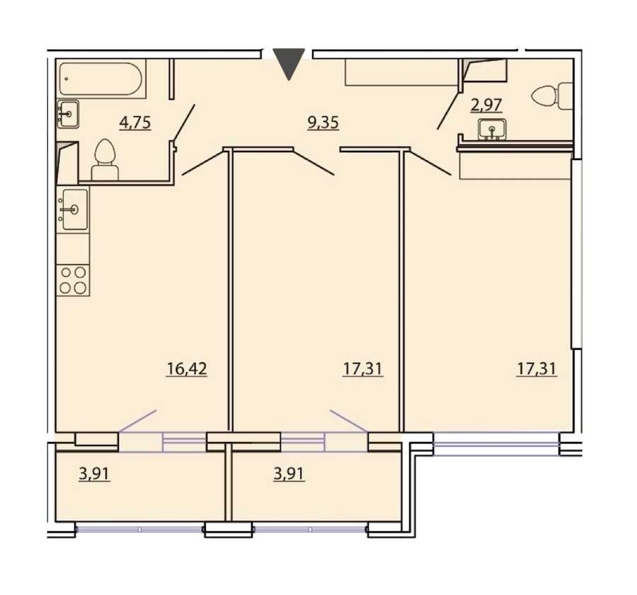 Двухкомнатная квартира в : площадь 72.03 м2 , этаж: 4 – купить в Санкт-Петербурге