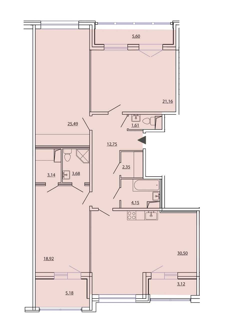 Трехкомнатная квартира в : площадь 130.7 м2 , этаж: 5 – купить в Санкт-Петербурге