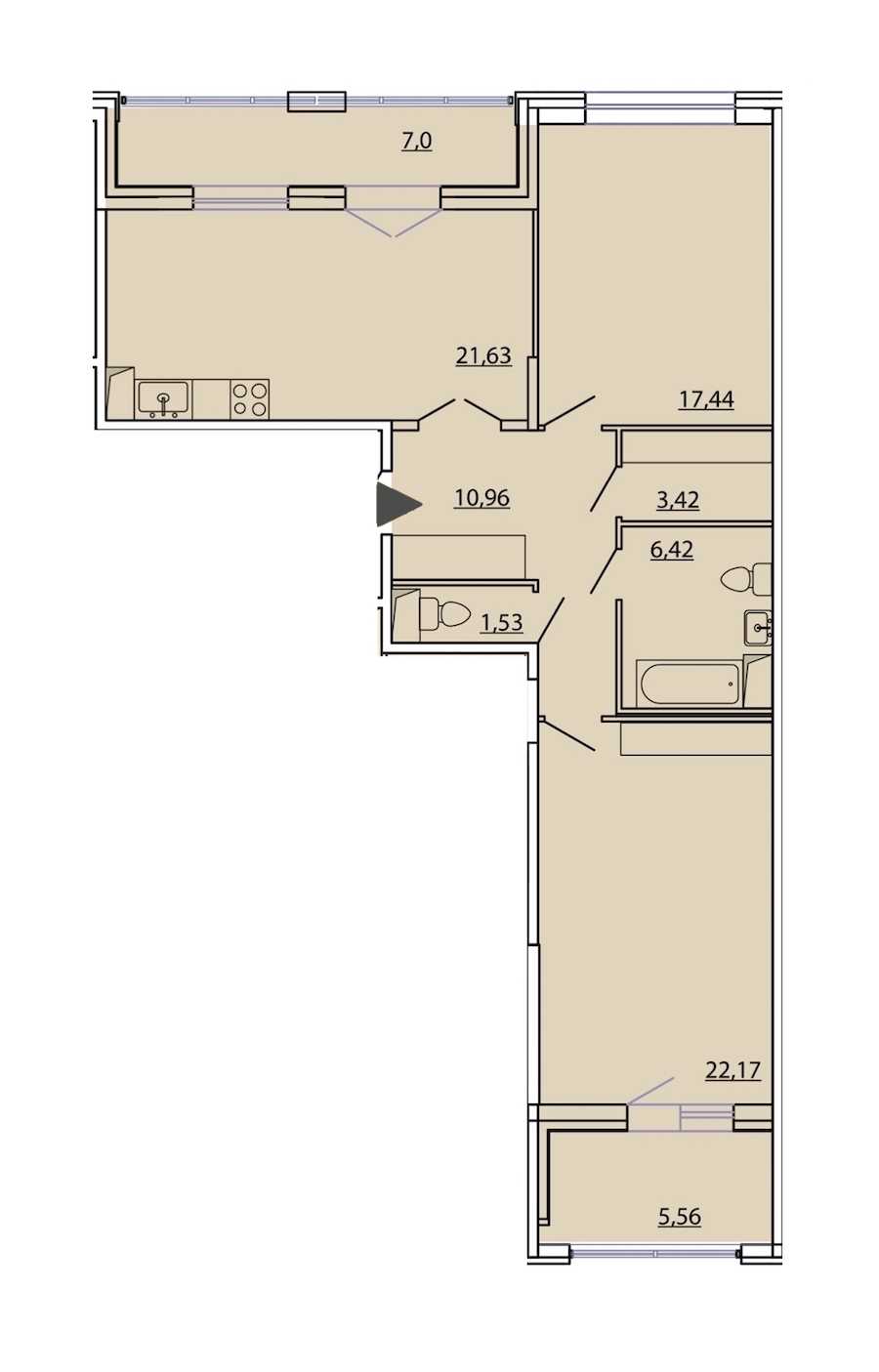 Двухкомнатная квартира в : площадь 89.85 м2 , этаж: 6 – купить в Санкт-Петербурге