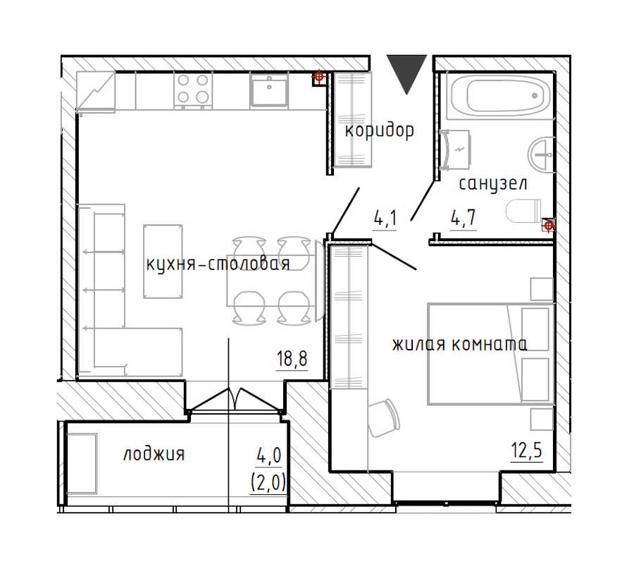 Однокомнатная квартира в : площадь 42.1 м2 , этаж: 2 – купить в Санкт-Петербурге