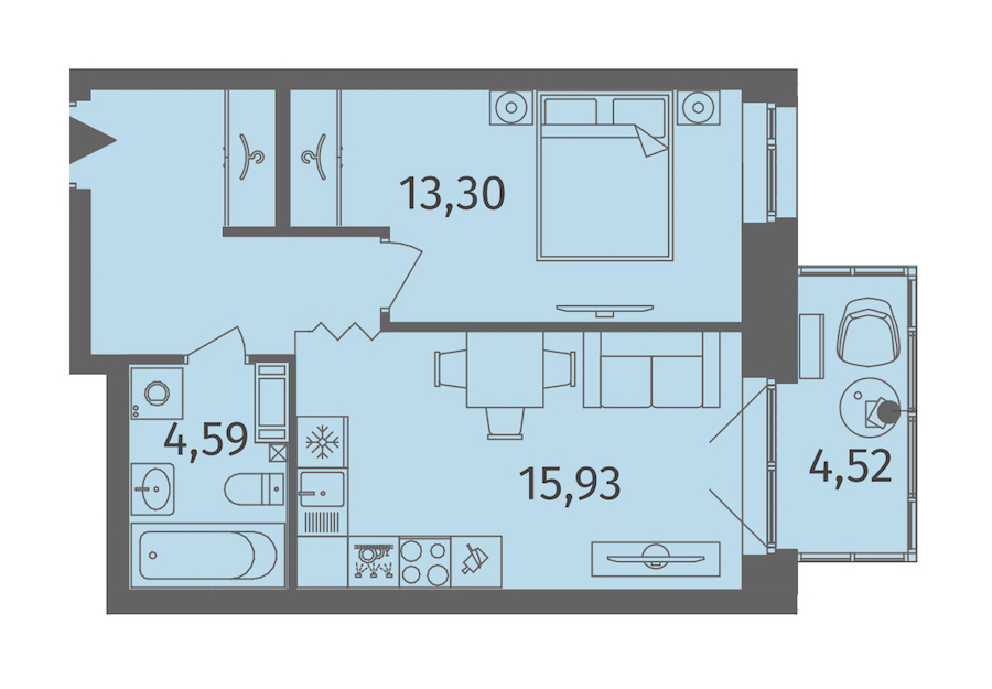 Однокомнатная квартира в : площадь 43.39 м2 , этаж: 2 - 4 – купить в Санкт-Петербурге