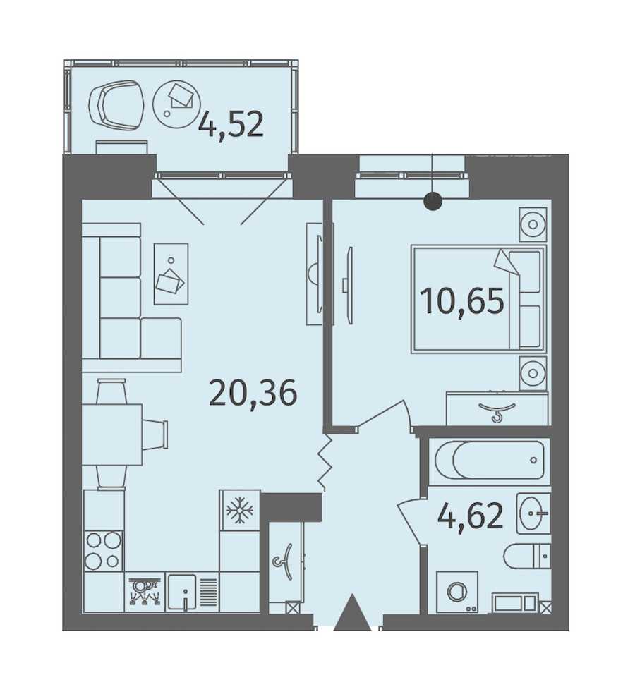Однокомнатная квартира в : площадь 41.88 м2 , этаж: 2 – купить в Санкт-Петербурге