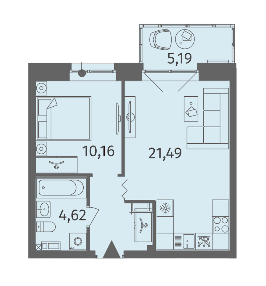 Однокомнатная квартира в : площадь 42.68 м2 , этаж: 8 – купить в Санкт-Петербурге