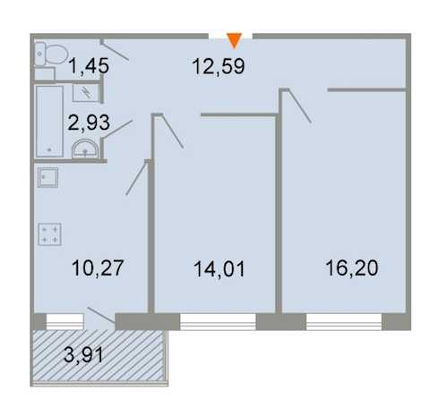 Двухкомнатная квартира в : площадь 58.9 м2 , этаж: 2 – купить в Санкт-Петербурге
