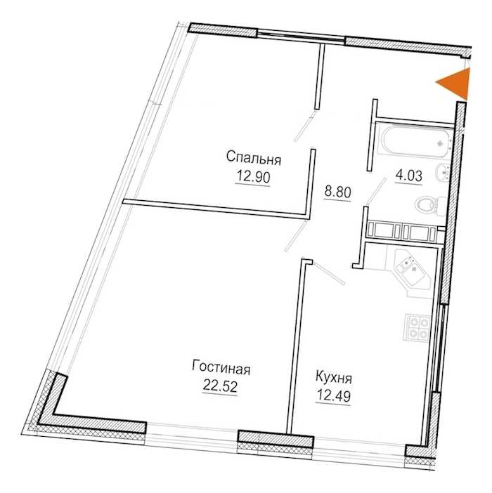 Двухкомнатная квартира в : площадь 60.74 м2 , этаж: 9 – купить в Санкт-Петербурге