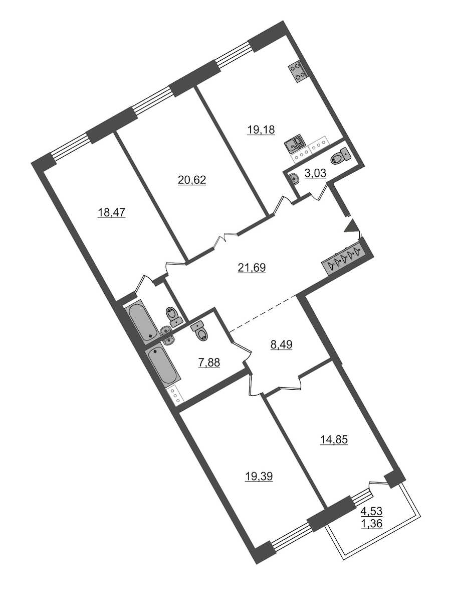 Четырехкомнатная квартира в : площадь 138.49 м2 , этаж: 6 – купить в Санкт-Петербурге