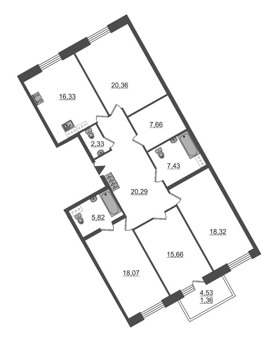 Четырехкомнатная квартира в : площадь 133.63 м2 , этаж: 5 – купить в Санкт-Петербурге
