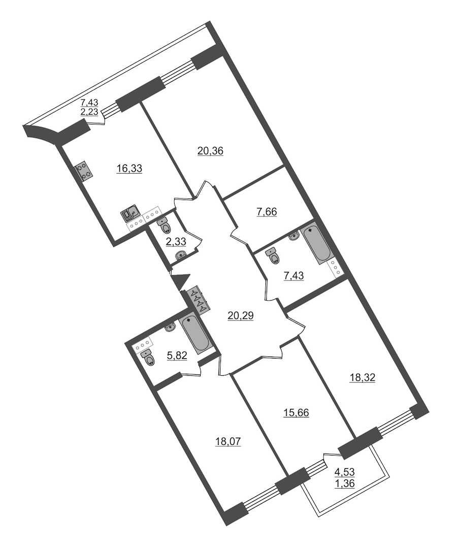 Четырехкомнатная квартира в : площадь 135.86 м2 , этаж: 7 – купить в Санкт-Петербурге