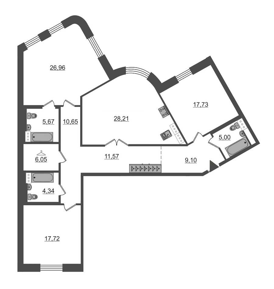 Трехкомнатная квартира в : площадь 141.59 м2 , этаж: 2 – купить в Санкт-Петербурге