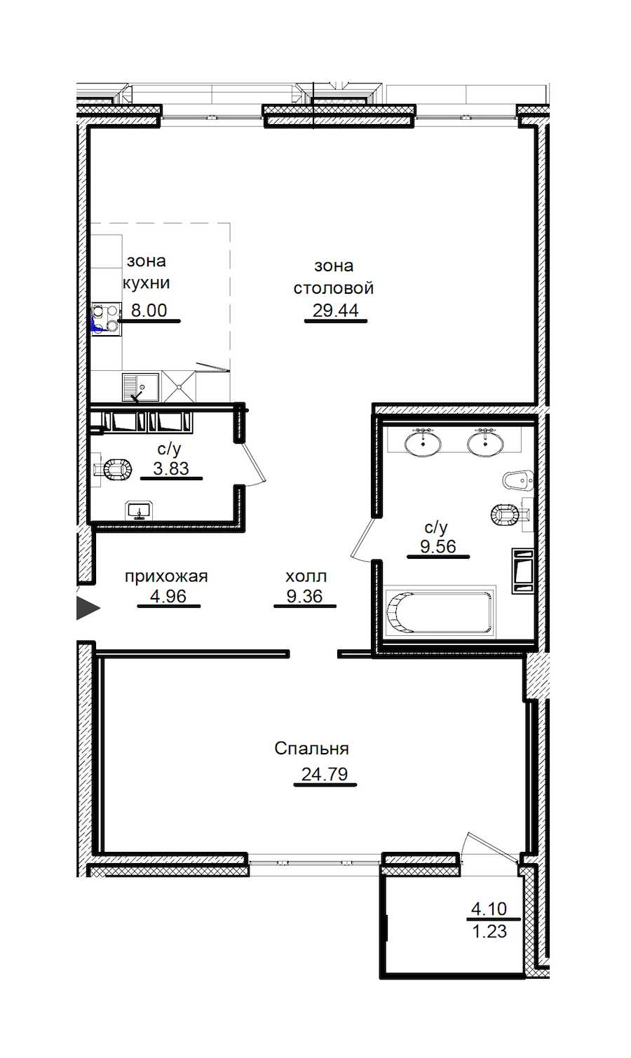 Однокомнатная квартира в : площадь 90.02 м2 , этаж: 4 – купить в Санкт-Петербурге