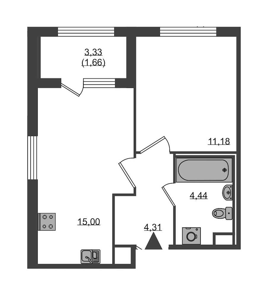 Однокомнатная квартира в : площадь 34.93 м2 , этаж: 1 – купить в Санкт-Петербурге