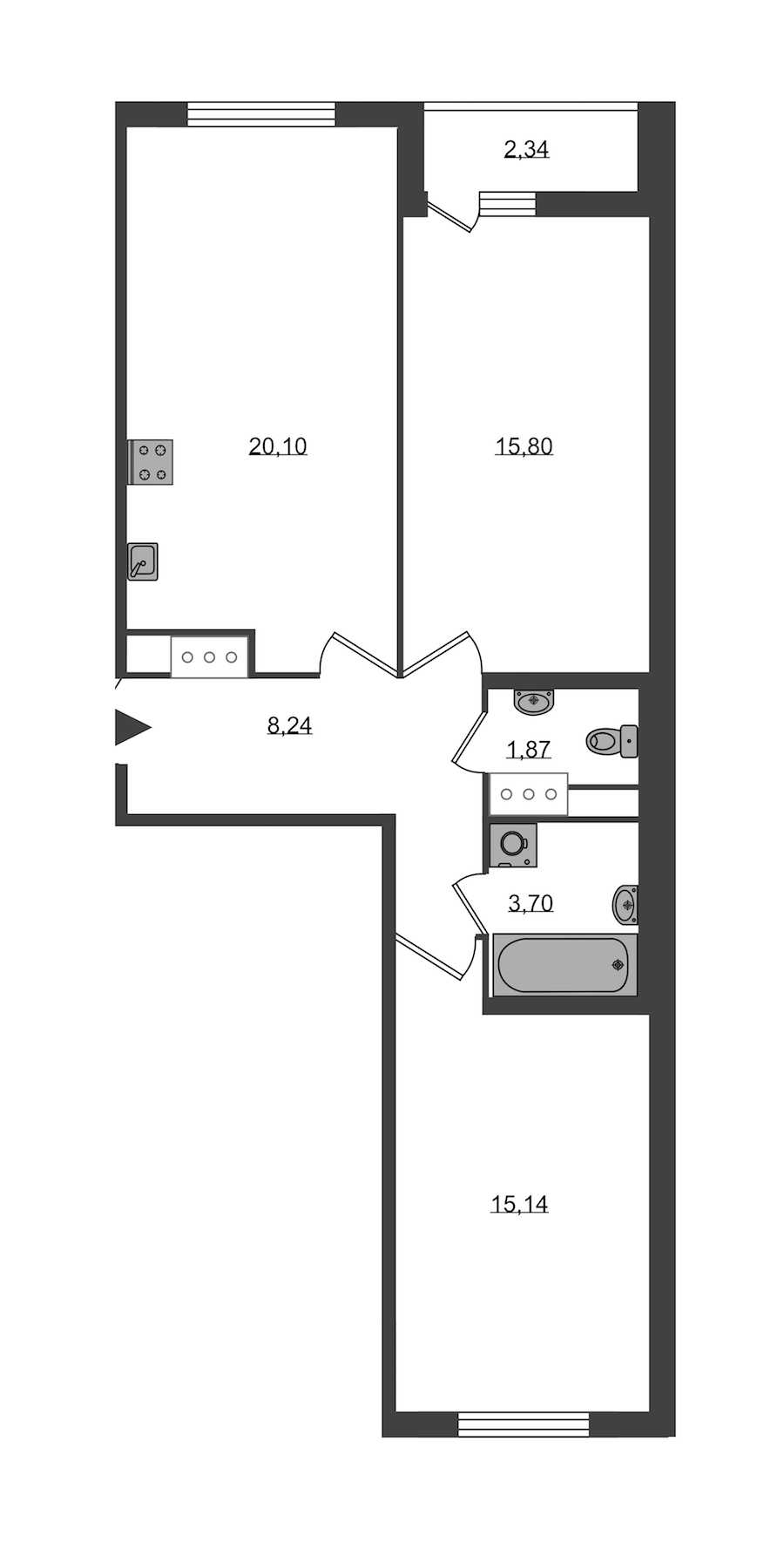 Двухкомнатная квартира в KVS: площадь 64.85 м2 , этаж: 3 – купить в Санкт-Петербурге