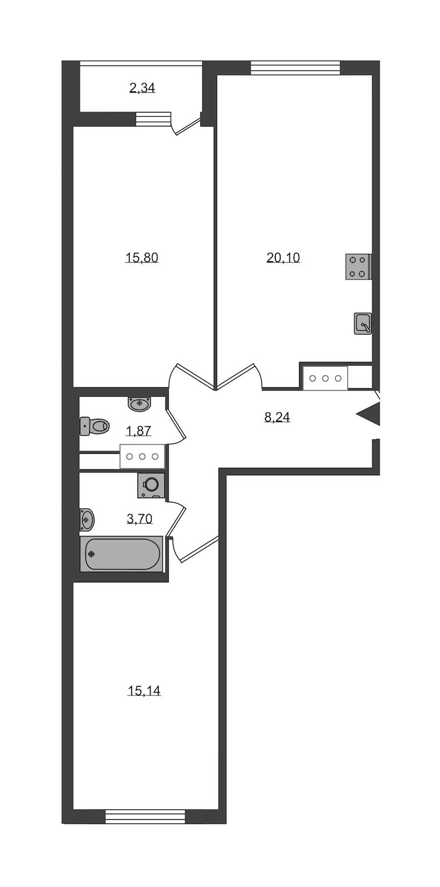 Двухкомнатная квартира в KVS: площадь 64.85 м2 , этаж: 7 – купить в Санкт-Петербурге