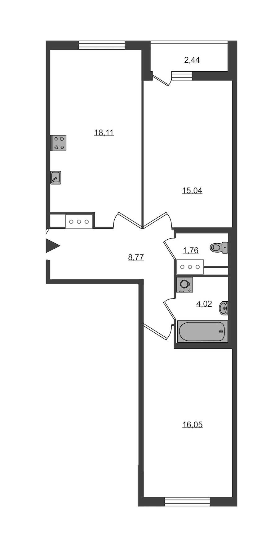 Двухкомнатная квартира в KVS: площадь 63.75 м2 , этаж: 6 – купить в Санкт-Петербурге