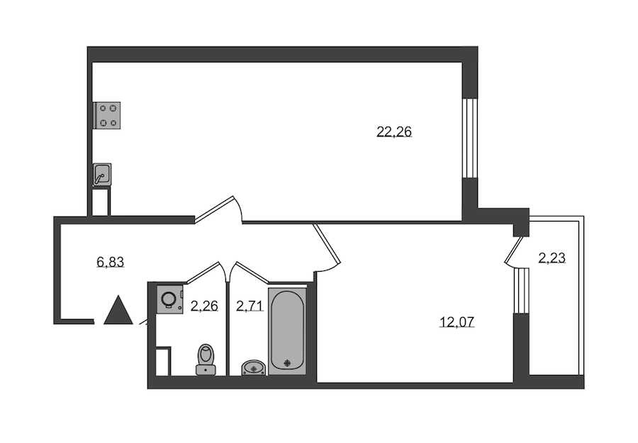 Однокомнатная квартира в KVS: площадь 46.13 м2 , этаж: 1 – купить в Санкт-Петербурге