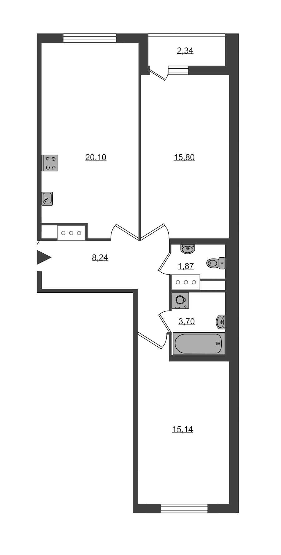 Двухкомнатная квартира в KVS: площадь 64.85 м2 , этаж: 2 – купить в Санкт-Петербурге