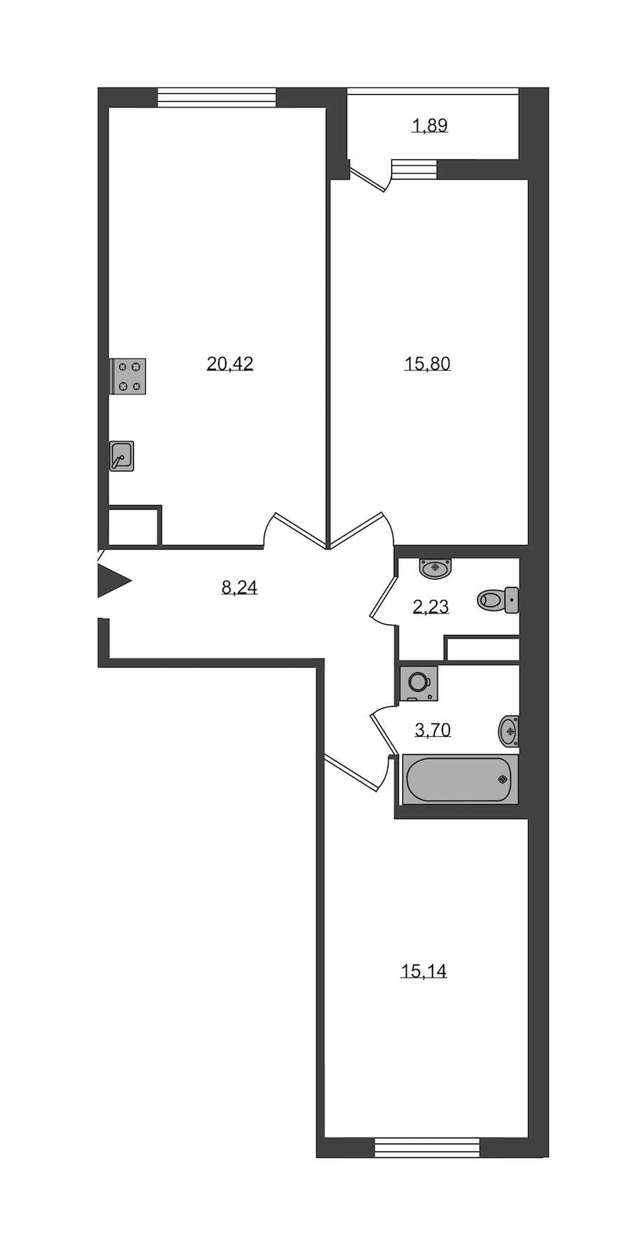 Двухкомнатная квартира в KVS: площадь 65.53 м2 , этаж: 1 – купить в Санкт-Петербурге