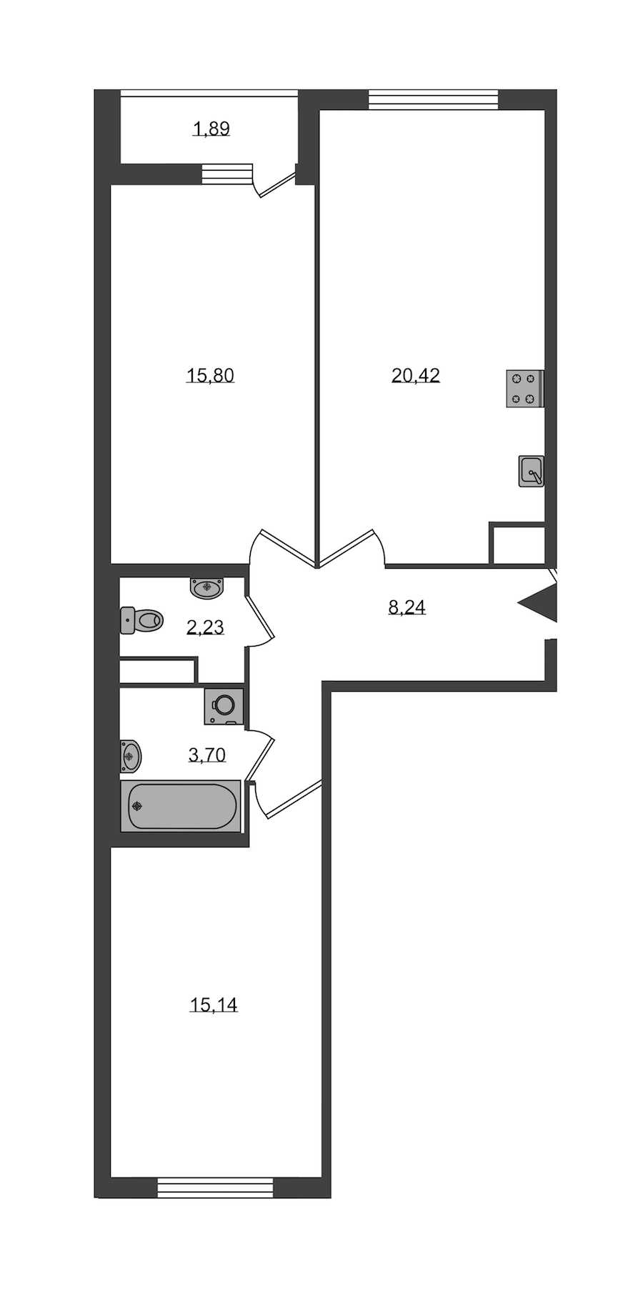 Двухкомнатная квартира в KVS: площадь 65.53 м2 , этаж: 1 – купить в Санкт-Петербурге