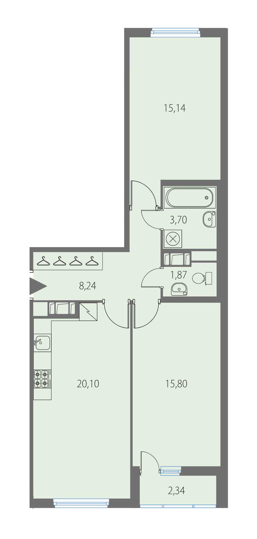Двухкомнатная квартира в KVS: площадь 64.85 м2 , этаж: 6 – купить в Санкт-Петербурге