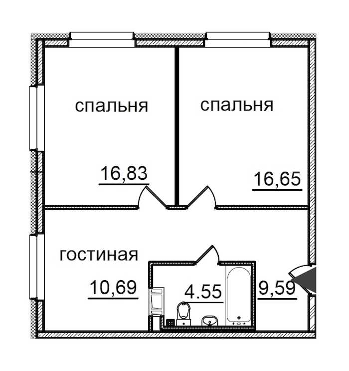 Двухкомнатная квартира в : площадь 58.31 м2 , этаж: 13 – купить в Санкт-Петербурге