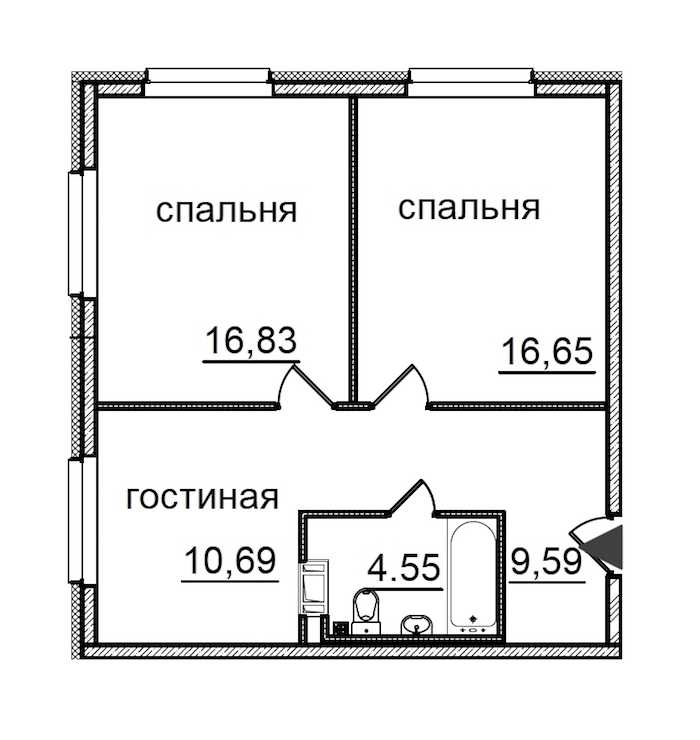Двухкомнатная квартира в : площадь 58.31 м2 , этаж: 11 – купить в Санкт-Петербурге