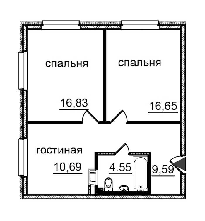 Двухкомнатная квартира в : площадь 58.31 м2 , этаж: 16 – купить в Санкт-Петербурге