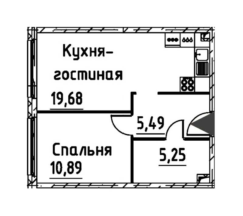 Однокомнатная квартира в : площадь 40.92 м2 , этаж: 4 – купить в Санкт-Петербурге