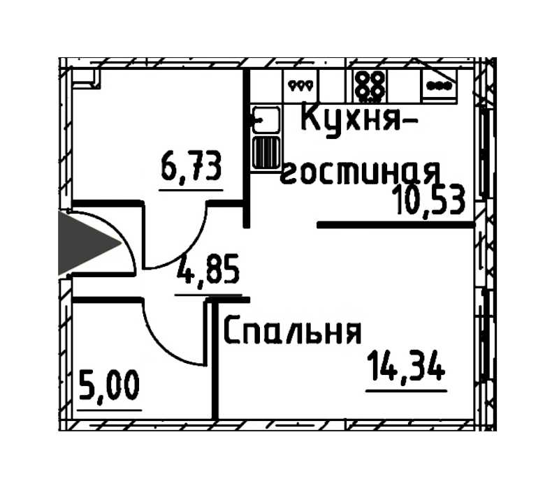 Однокомнатная квартира в : площадь 41.45 м2 , этаж: 2 – купить в Санкт-Петербурге