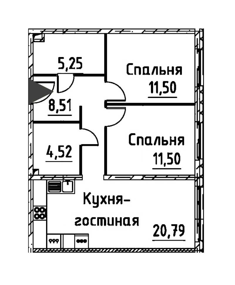 Двухкомнатная квартира в : площадь 61.35 м2 , этаж: 20 – купить в Санкт-Петербурге