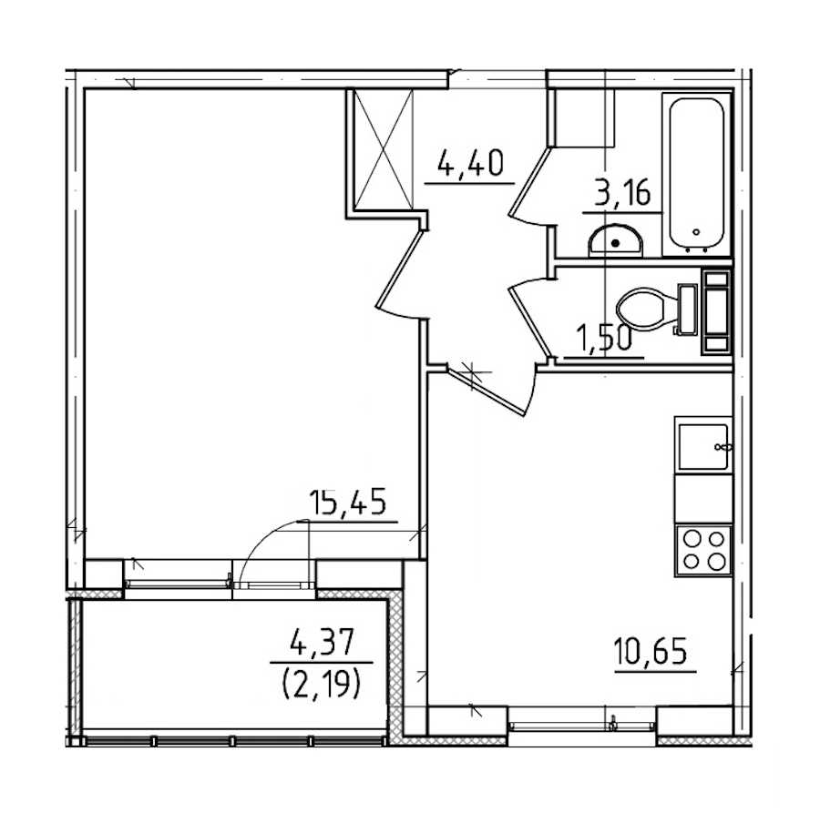 Однокомнатная квартира в : площадь 37.35 м2 , этаж: 2 – купить в Санкт-Петербурге
