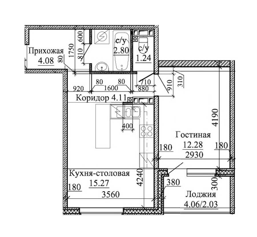 Однокомнатная квартира в : площадь 41.81 м2 , этаж: 2 – купить в Санкт-Петербурге
