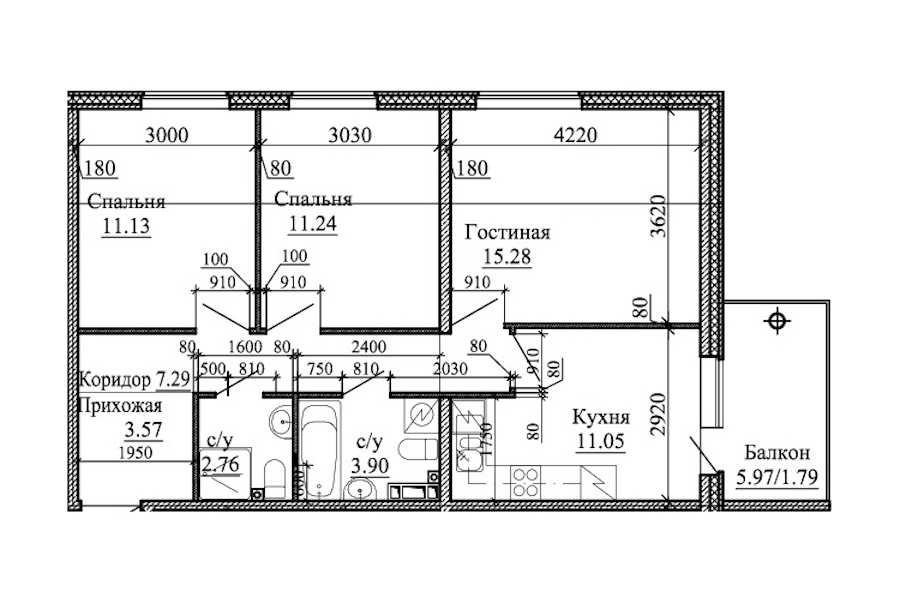 Трехкомнатная квартира в : площадь 68.01 м2 , этаж: 3 – купить в Санкт-Петербурге