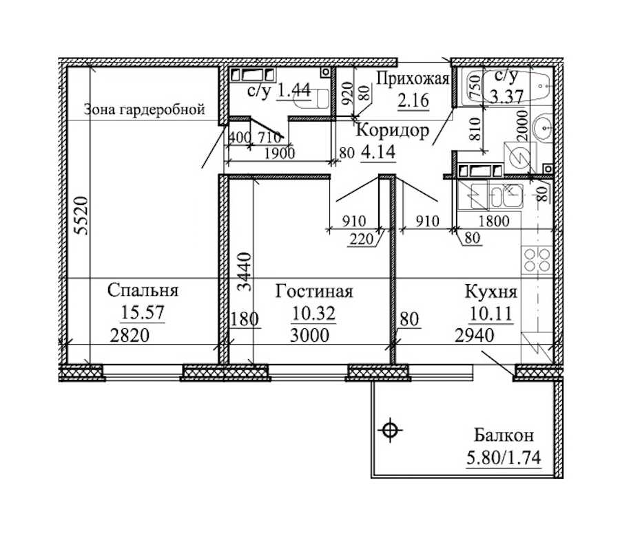 Двухкомнатная квартира в : площадь 48.85 м2 , этаж: 3 – купить в Санкт-Петербурге