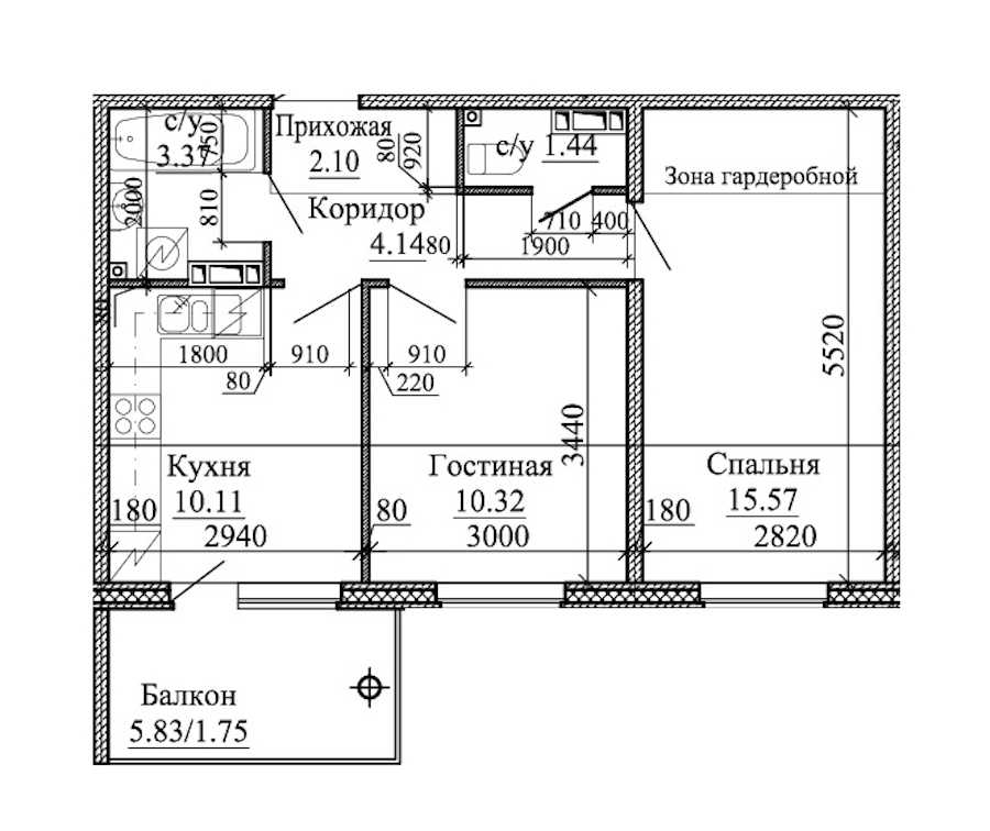 Двухкомнатная квартира в : площадь 48.8 м2 , этаж: 2 – купить в Санкт-Петербурге