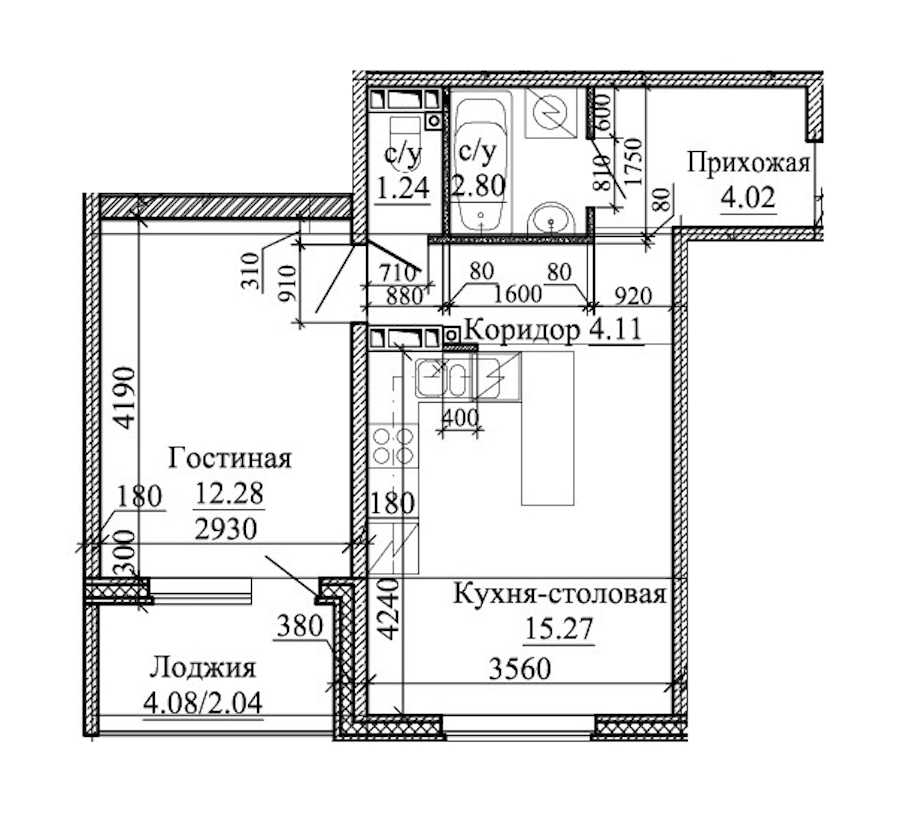 Однокомнатная квартира в : площадь 41.76 м2 , этаж: 4 – купить в Санкт-Петербурге
