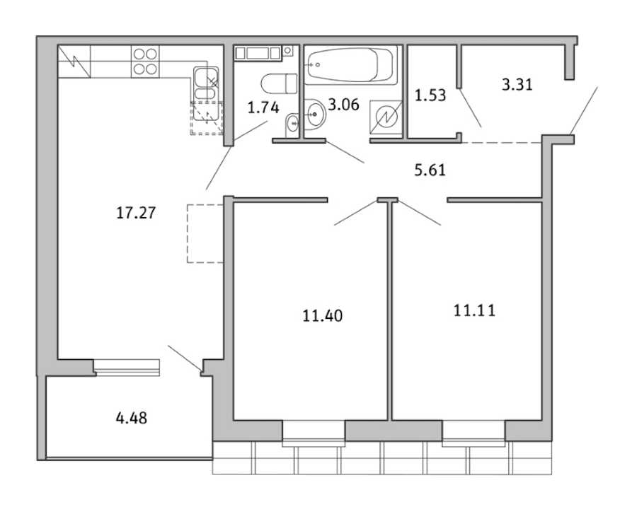 Двухкомнатная квартира в : площадь 57.27 м2 , этаж: 5 – купить в Санкт-Петербурге