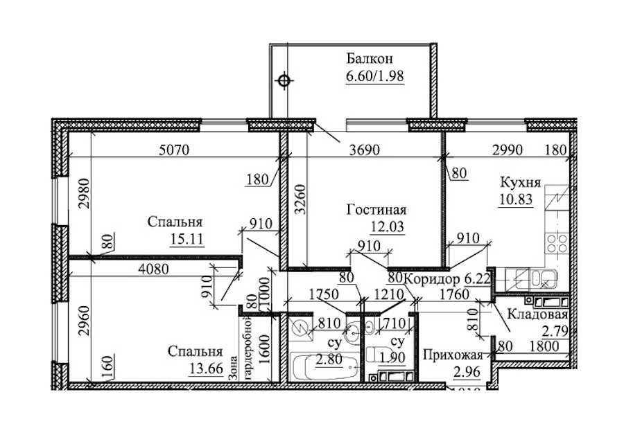 Трехкомнатная квартира в : площадь 70.28 м2 , этаж: 2 – купить в Санкт-Петербурге