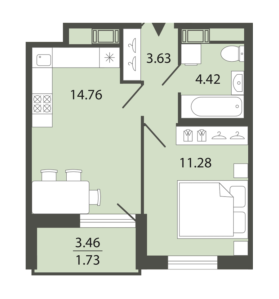 Однокомнатная квартира в : площадь 35.82 м2 , этаж: 2 - 12 – купить в Санкт-Петербурге