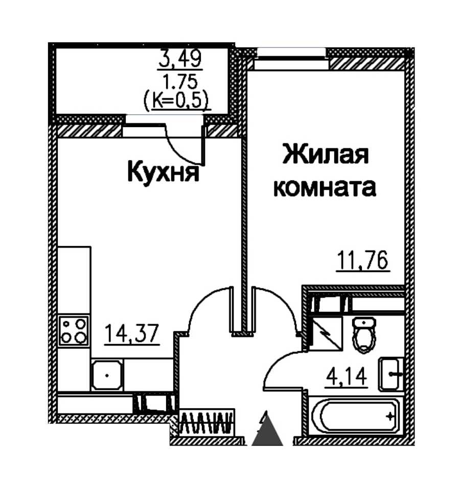 Однокомнатная квартира в : площадь 36.02 м2 , этаж: 8 – купить в Санкт-Петербурге