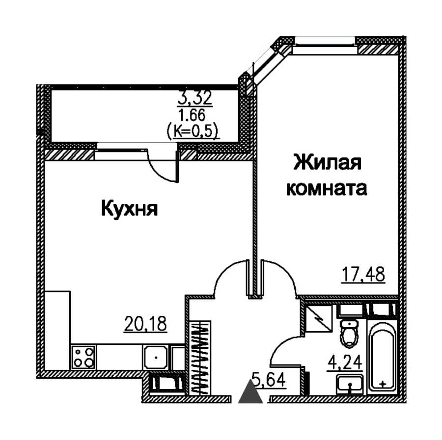 Однокомнатная квартира в : площадь 49.2 м2 , этаж: 3 – купить в Санкт-Петербурге